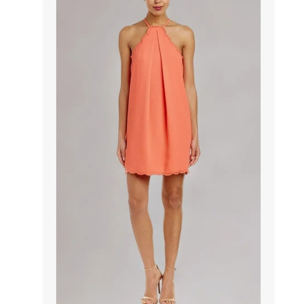 Trina Turk Women 12 Halter Dress‎ Coral Scalloped Hem Mini TD176011